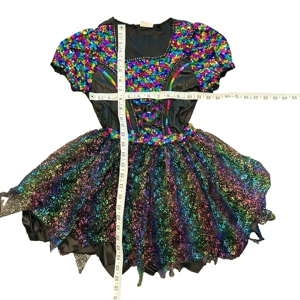 Girls 8/10 dark pretty witch sequin bling sparkling Halloween costume With hat - Picture 5 of 8